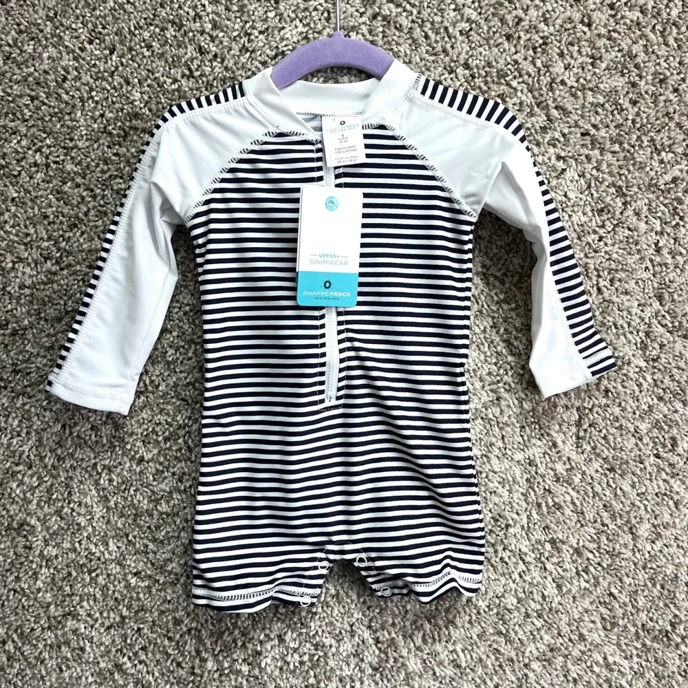 Snapper Rock Swimsuit Baby 0-6M Navy/White Nautical Striped Long Sleeve NWT